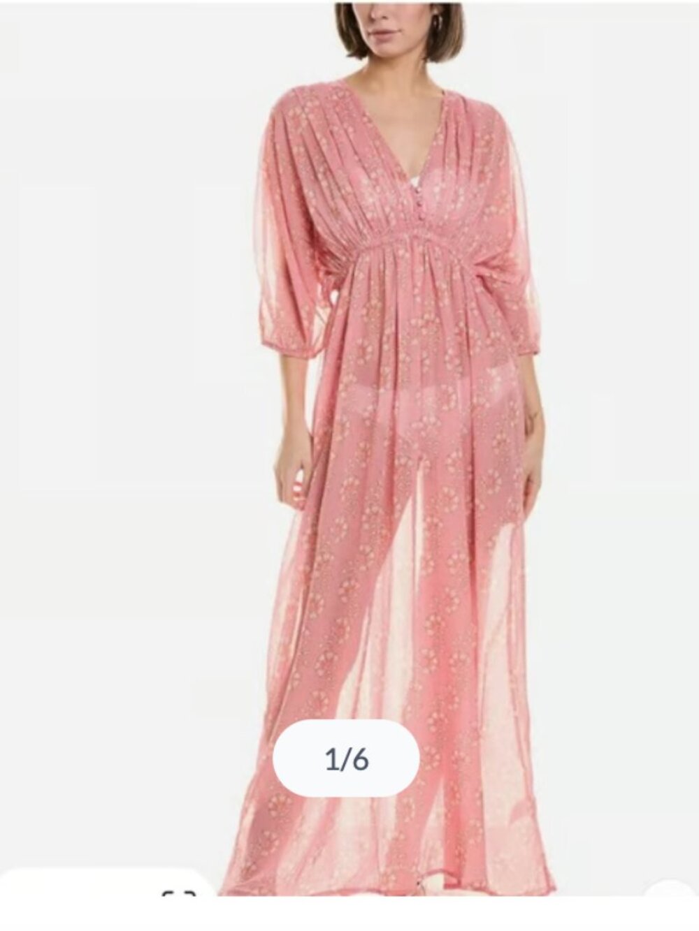 HERMOZA Caro Maxi Dress Fiori Diptini Pink Floral Swim Coverup, Size S